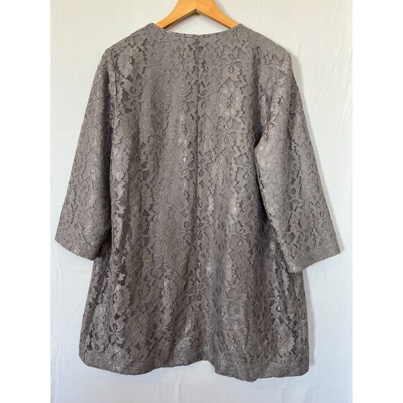Chicos Lace Jacket Womens Sz 2 US 12 Large 3/4 Sleeve Gray Silver Event Evening - Picture 5 of 13